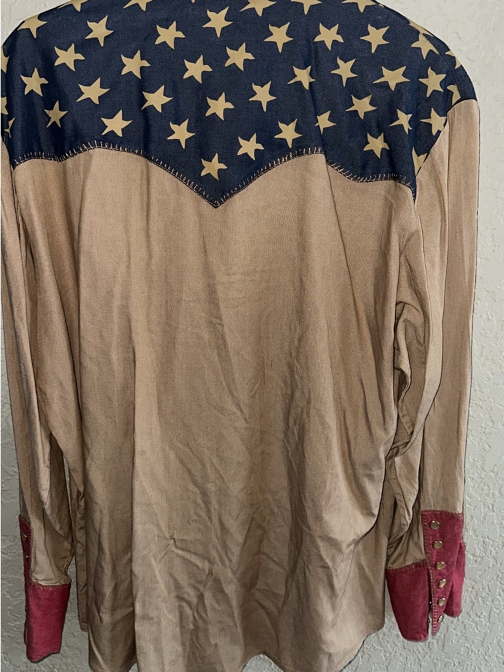 Scully Tan Western Star Yoke Shirt with Navy and Red Accents - Picture 3 of 4